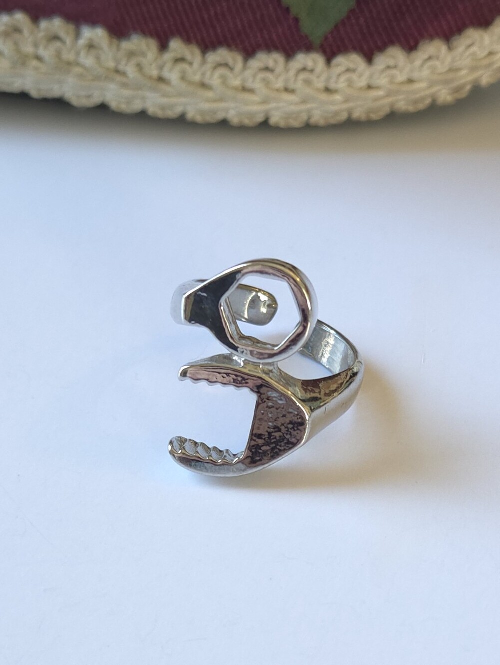 Silver Plated Wrench Wrap Ring Size 9 with Adjustable Sizing